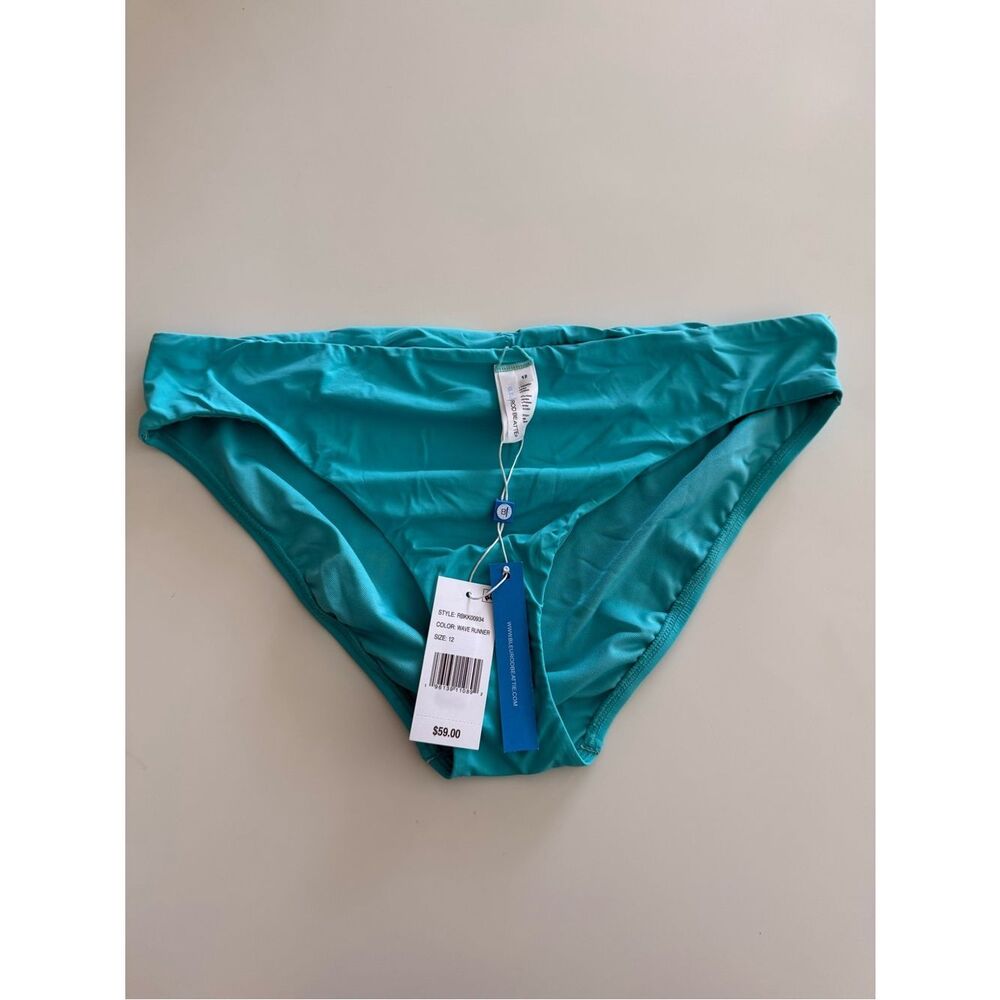 Bleu Rod Beattie Womens Ruched Back Low Rise Bikini Bottom, Wave Runner, 12, NWT